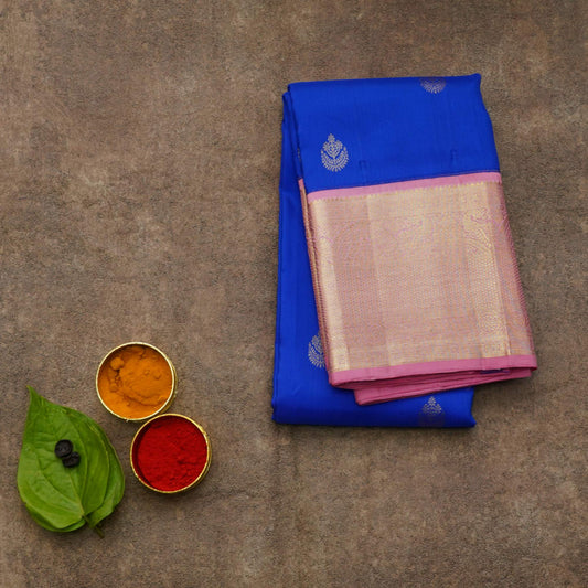 Blue and pink combination silk saree