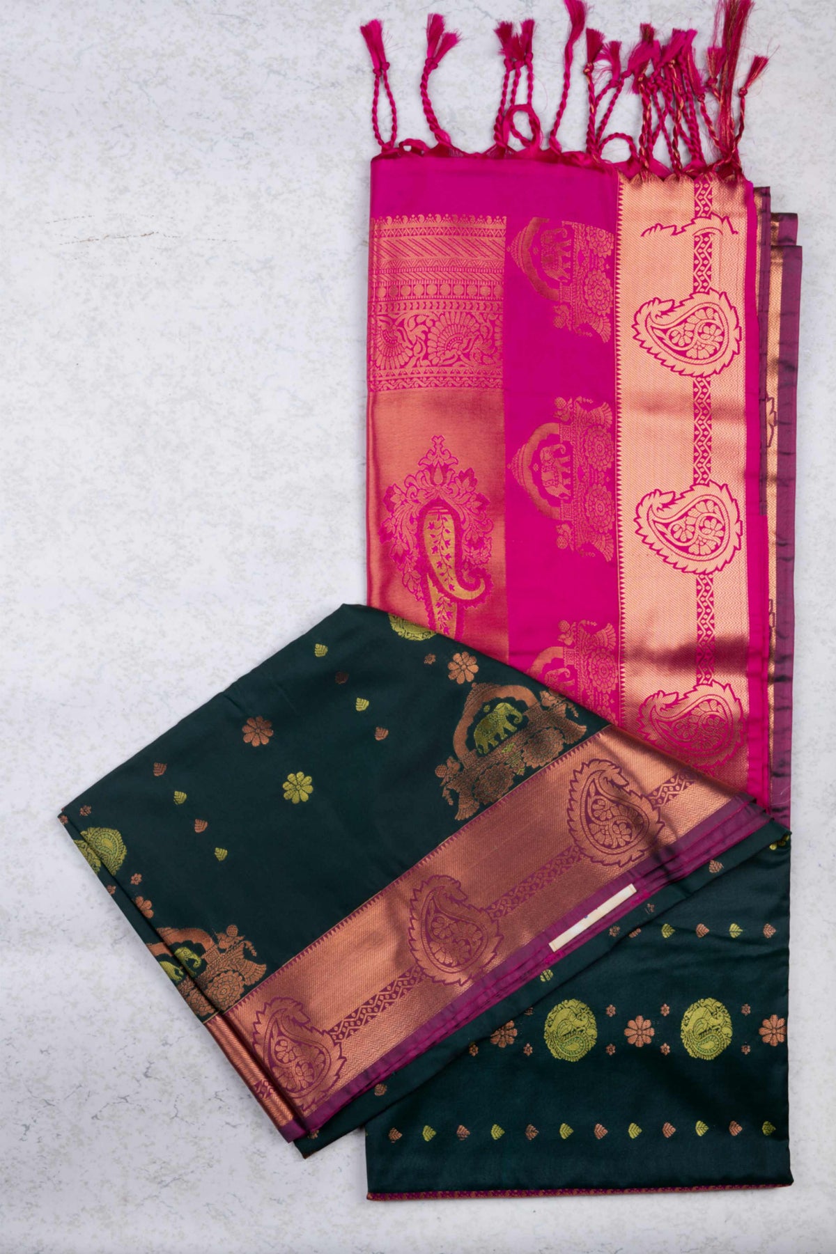 Green and pink semi silk saree