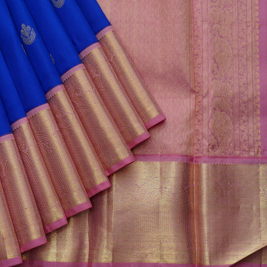 Blue and pink combination silk saree