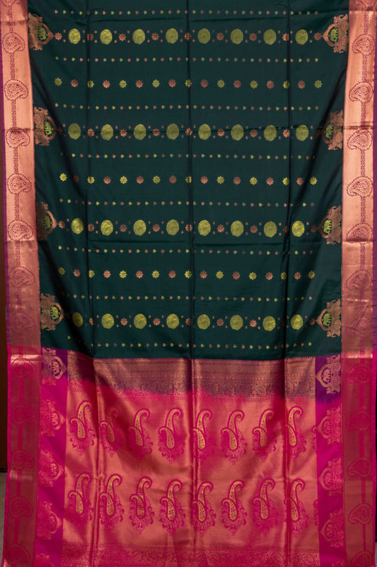 Green and pink semi silk saree