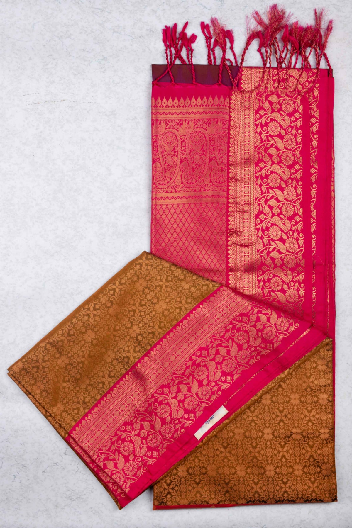 Honey brown brocade semi silk saree