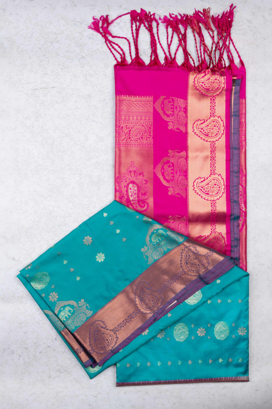 Turquoise semi silk saree