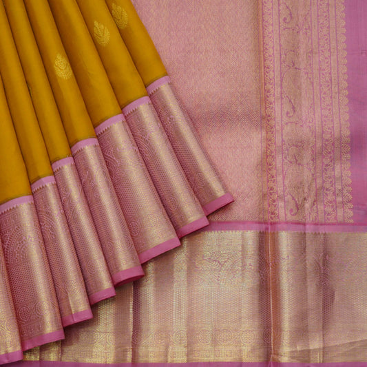 Mustard and pink korvai silk saree