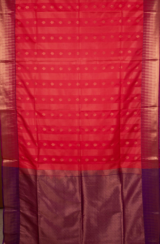 Red temple border semi silk saree