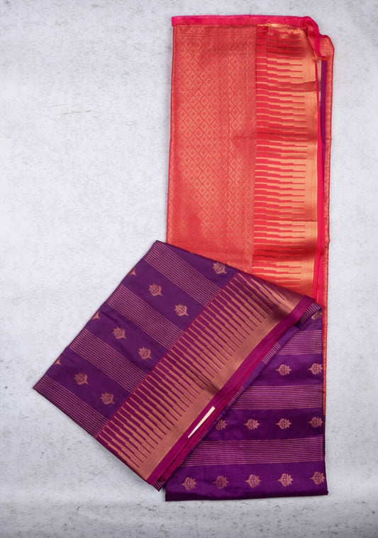 Purple temple border semi silk saree