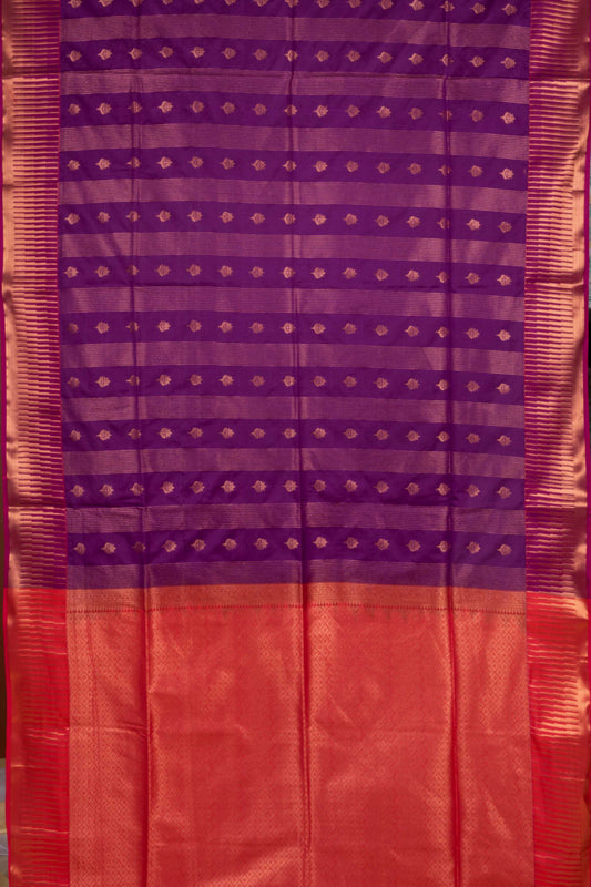 Purple temple border semi silk saree