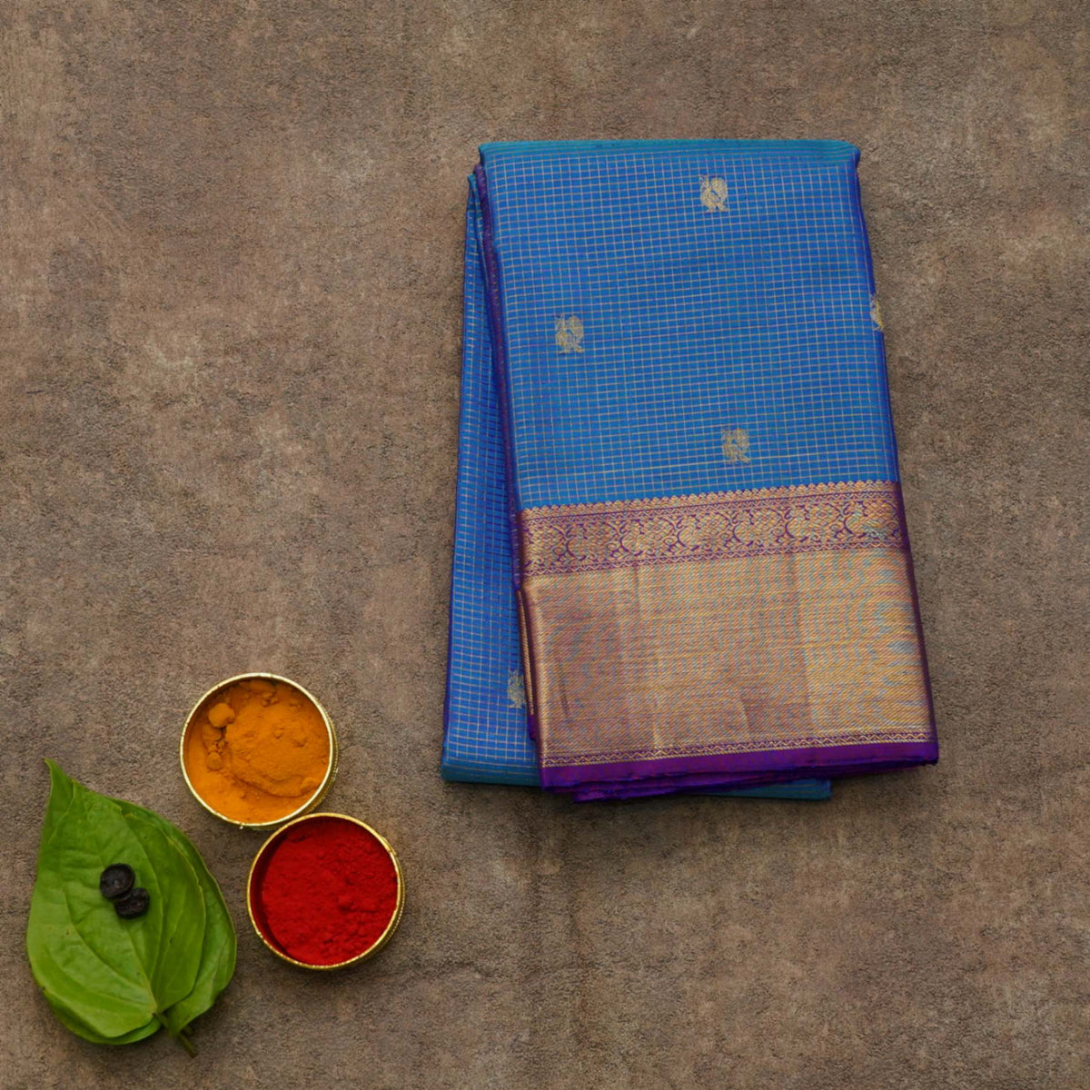 Blue checks silk saree