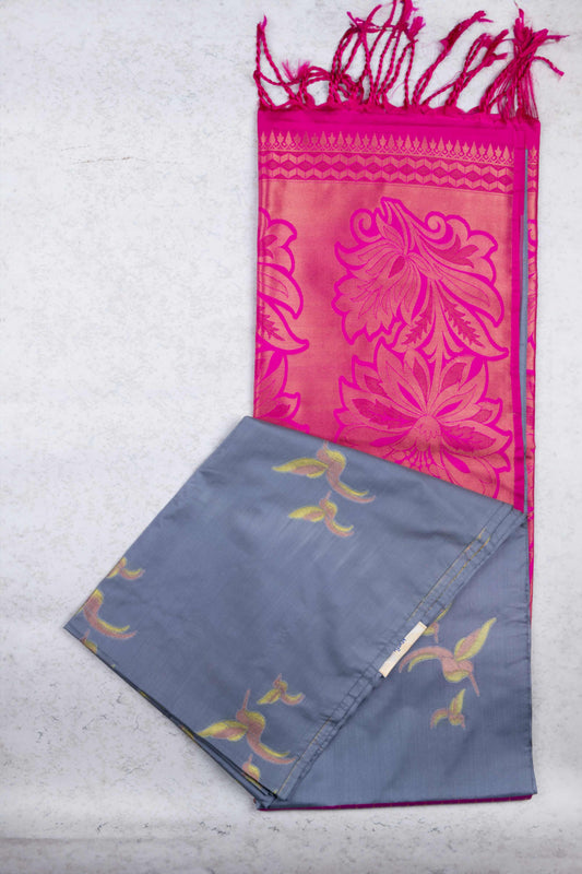 Grey borderless semi silk saree