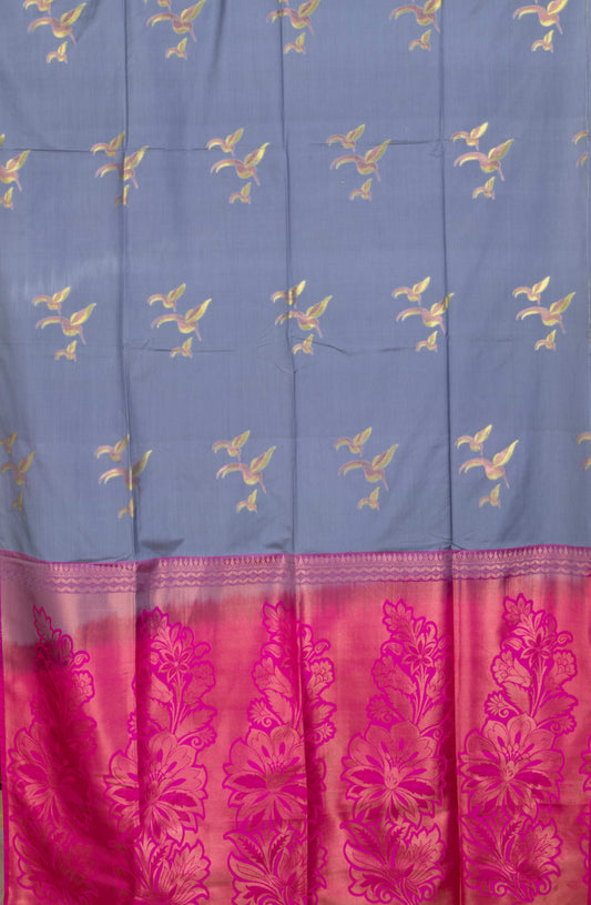 Grey borderless semi silk saree