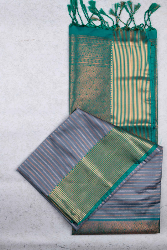 Grey and green semi soft silk saree