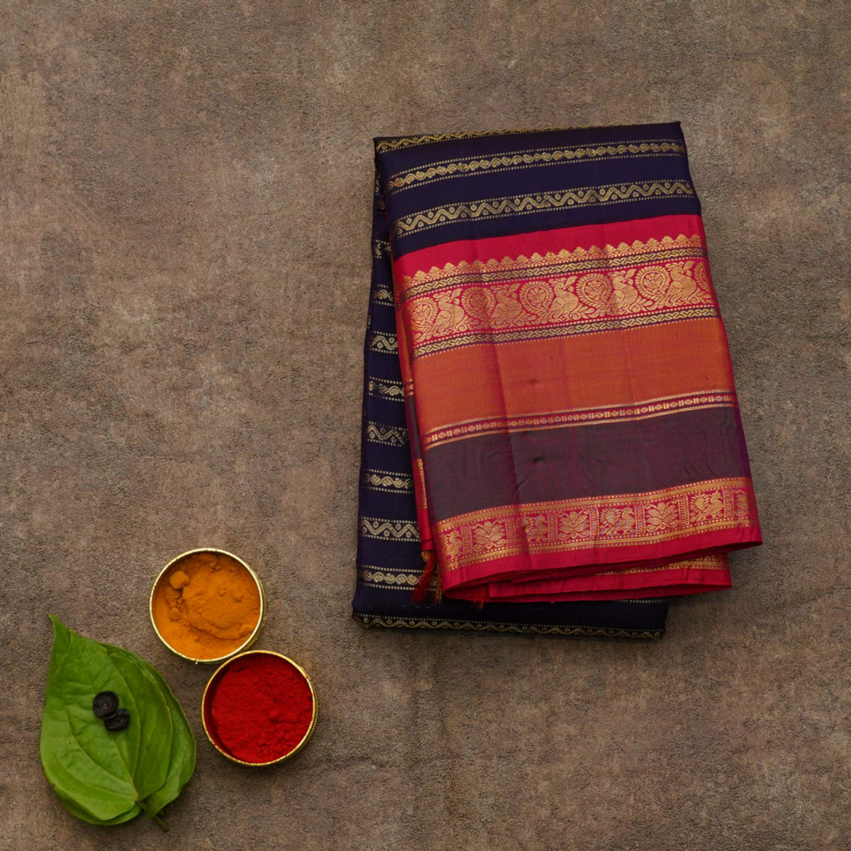 Blue and pink bridal silk saree