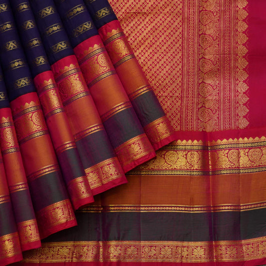 Blue and pink bridal silk saree