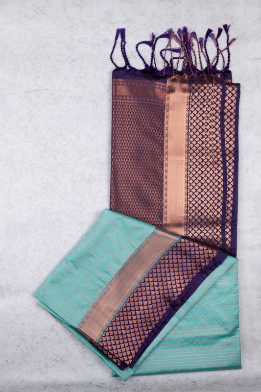 Pastel blue brocade semi soft silk saree