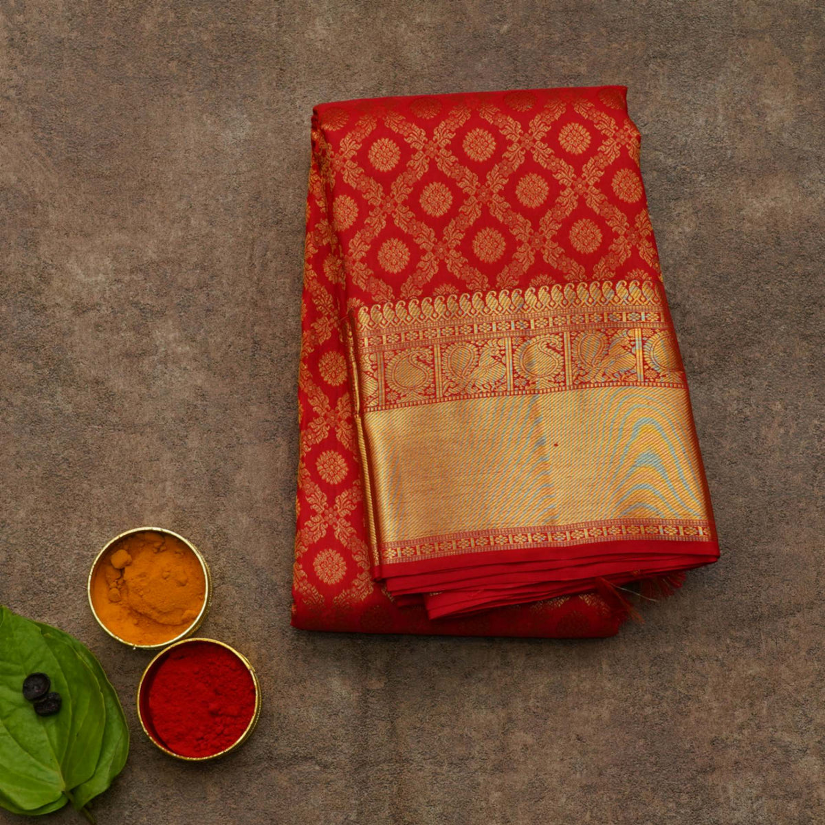 Red brocade silk saree