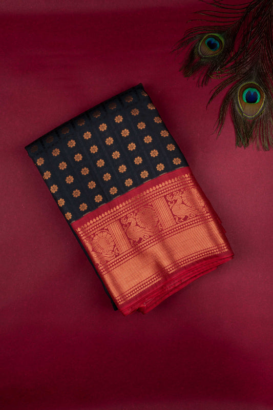 Black and maroon semi silk saree