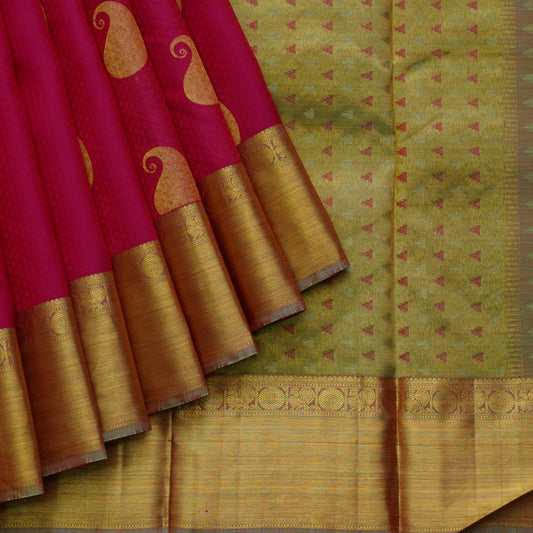 Pink and brown pure silk saree