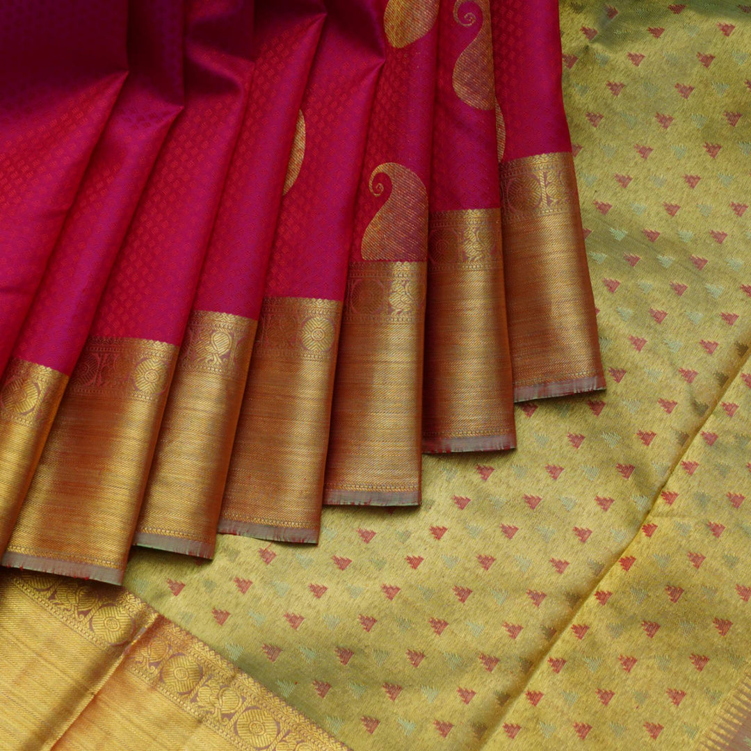 Pink and brown pure silk saree