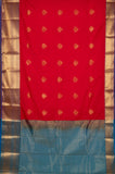 Red and teal blue semi silk saree