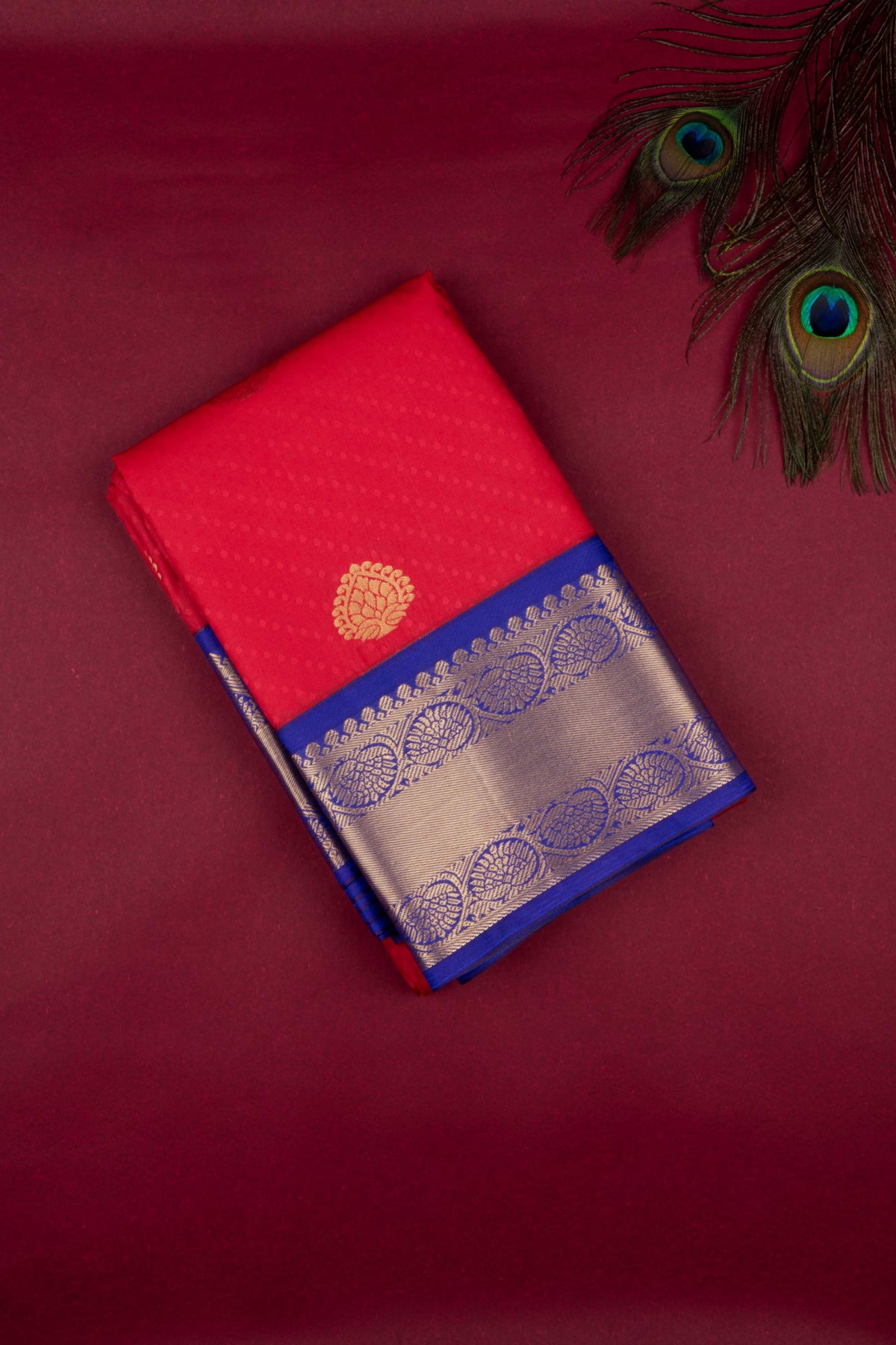 Red and blue semi silk saree