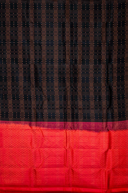 Black and orange pure touch silk saree