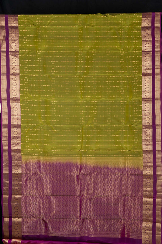 Mehendi green and purple pure touch silk saree