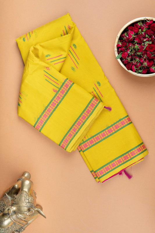 Yellow and pink silk cotton saree