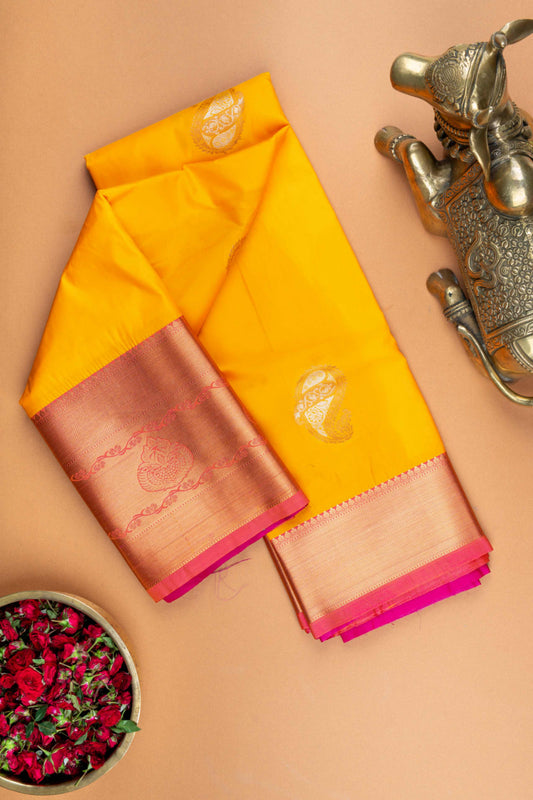 Mango yellow and pink semi silk saree