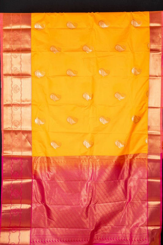 Mango yellow and pink semi silk saree