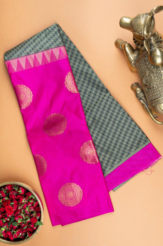 Grey and pink half and half semi silk saree