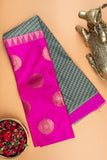 Grey and pink half and half semi silk saree