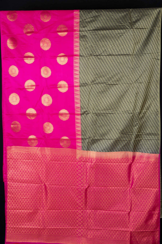 Grey and pink half and half semi silk saree