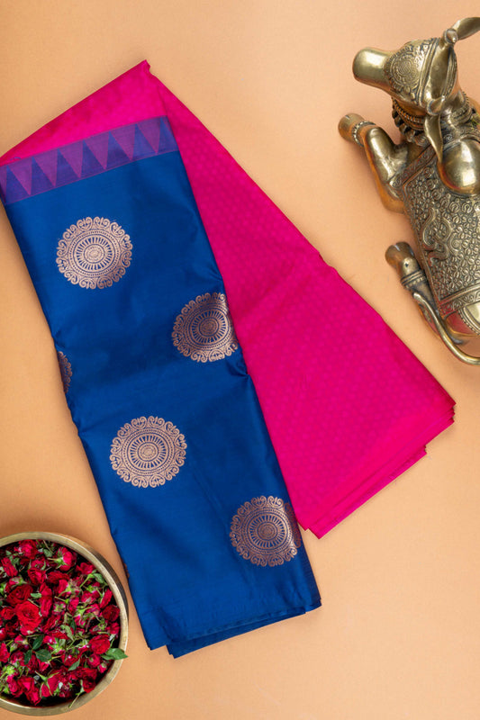 Pink and blue half and half semi silk saree