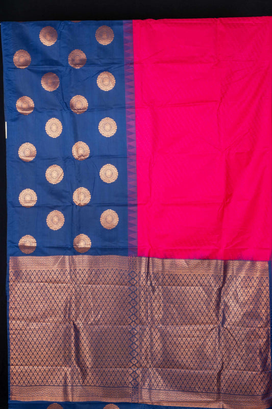 Pink and blue half and half semi silk saree