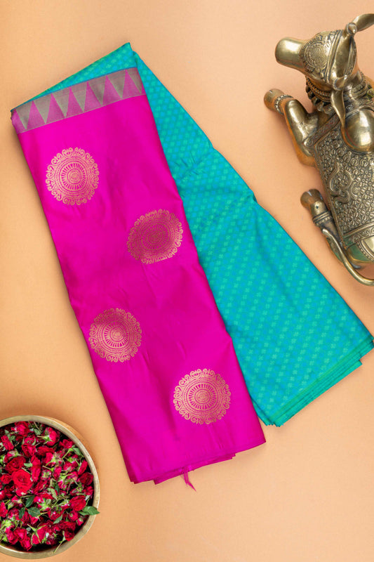 Dual tone green and pink half and half semi silk saree