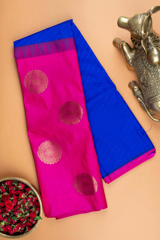 Blue and pink half and half semi silk saree