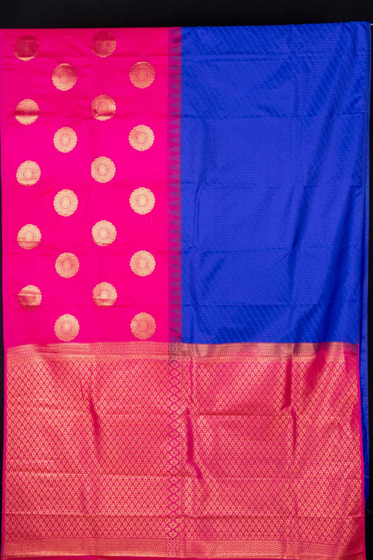 Blue and pink half and half semi silk saree