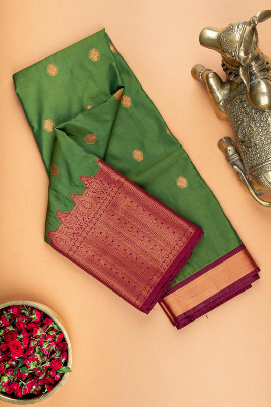 Military green and maroon semi silk saree