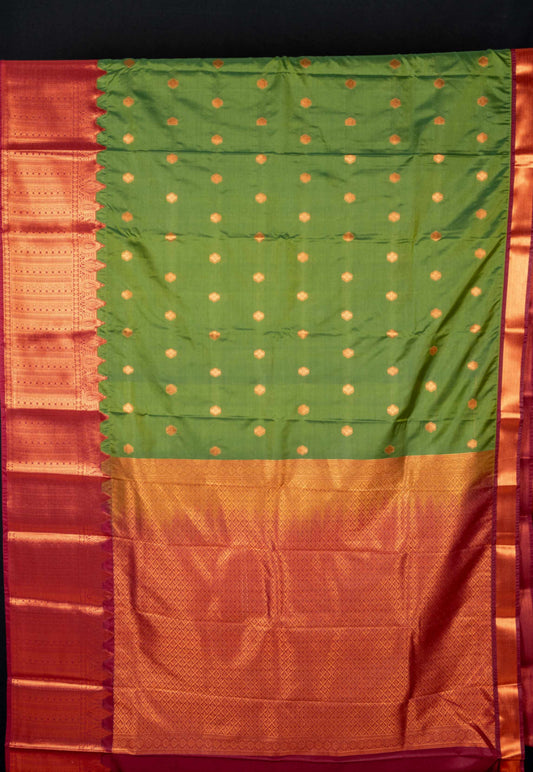 Military green and maroon semi silk saree