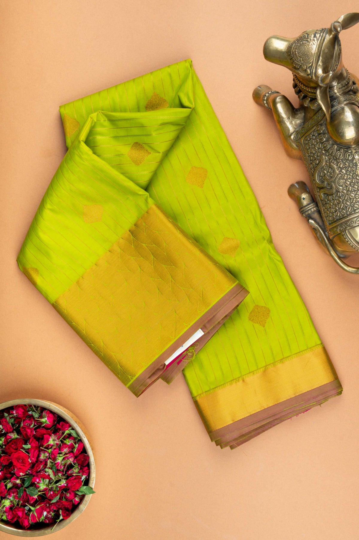 Lime green semi silk saree