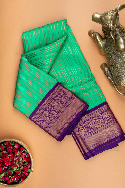 Green and purple semi silk saree