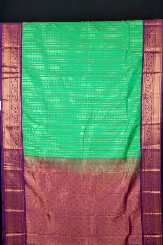 Green and purple semi silk saree