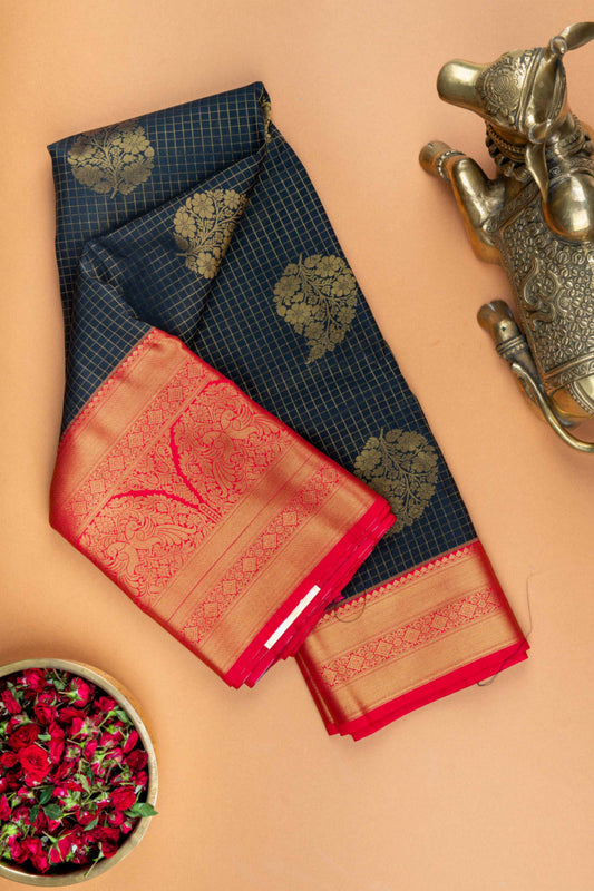 Black and red traditioanl semi silk saree