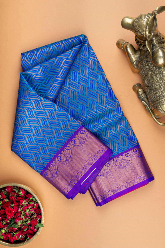 Blue brocade semi silk saree