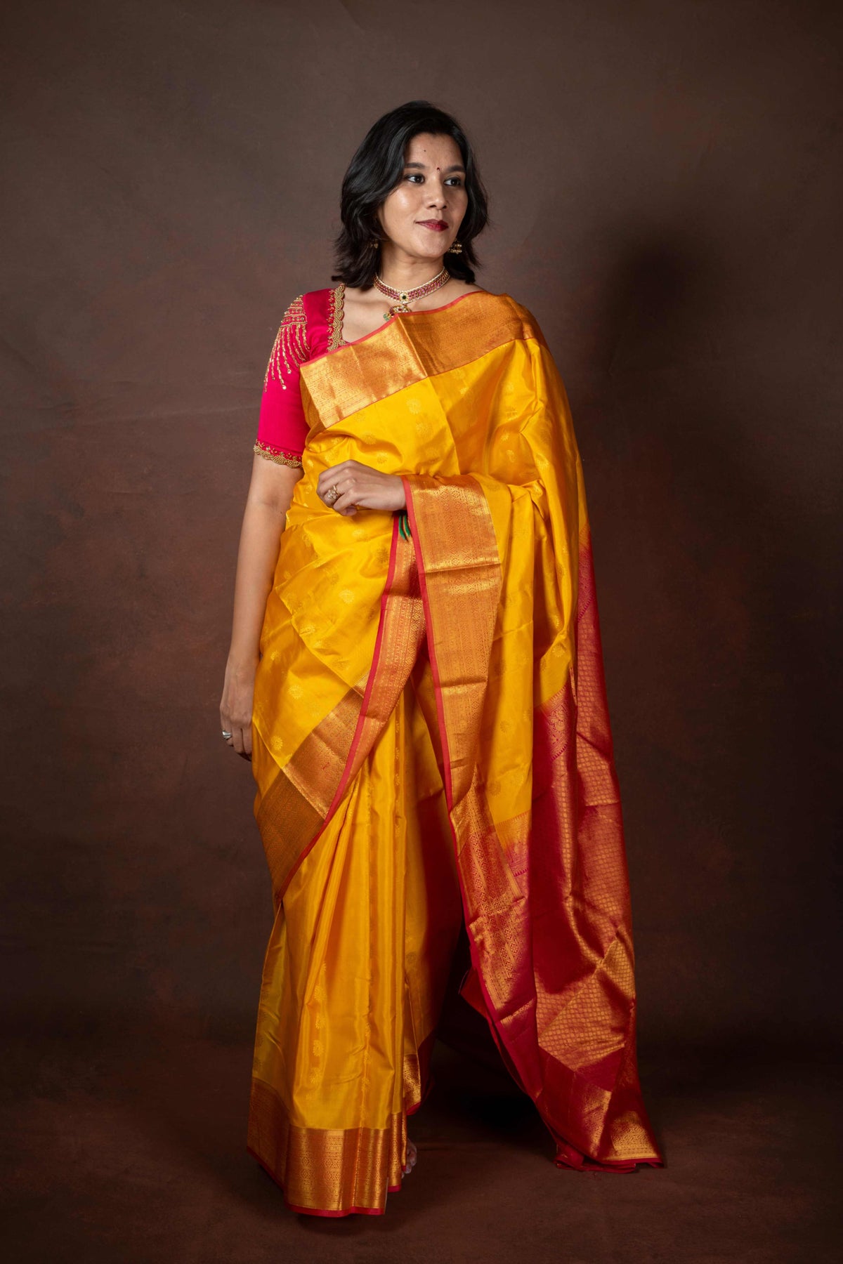 Yellow and Pink Pure Silk Saree