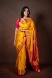 Yellow and Pink Pure Silk Saree