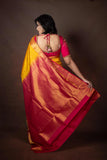 Yellow and Pink Pure Silk Saree