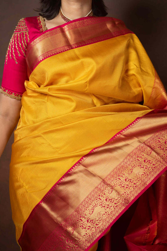 Yellow and Pink Pattu Saree