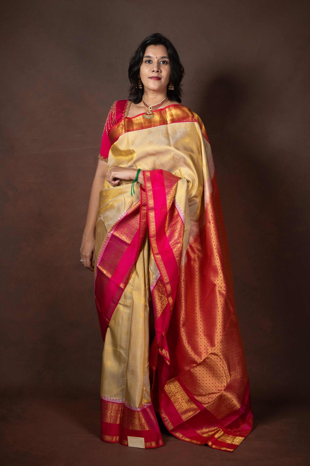 Beige retta pettu pure silk saree