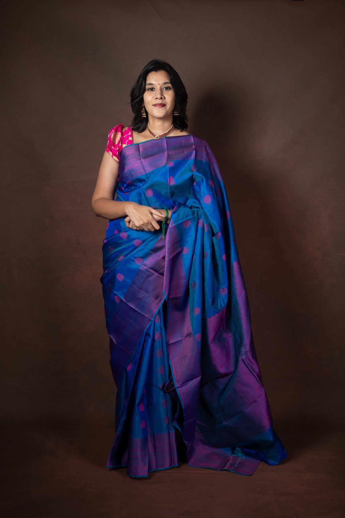 Peacock blue silk saree