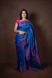 Peacock blue silk saree